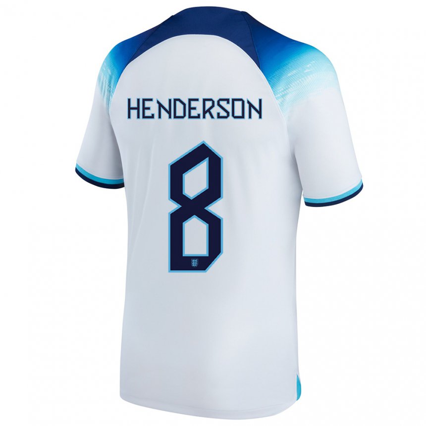 Niño Camiseta Inglaterra Jordan Henderson #8 Blanco Azul 1ª Equipación 22-24 La Camisa