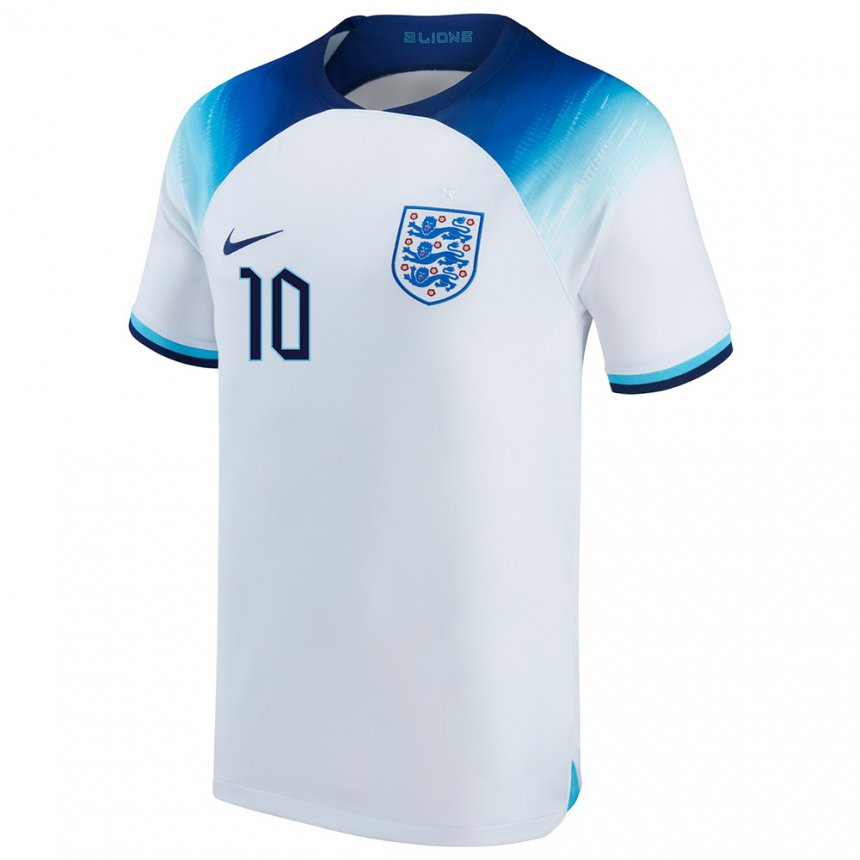 Niño Camiseta Inglaterra Raheem Sterling #10 Blanco Azul 1ª Equipación 22-24 La Camisa