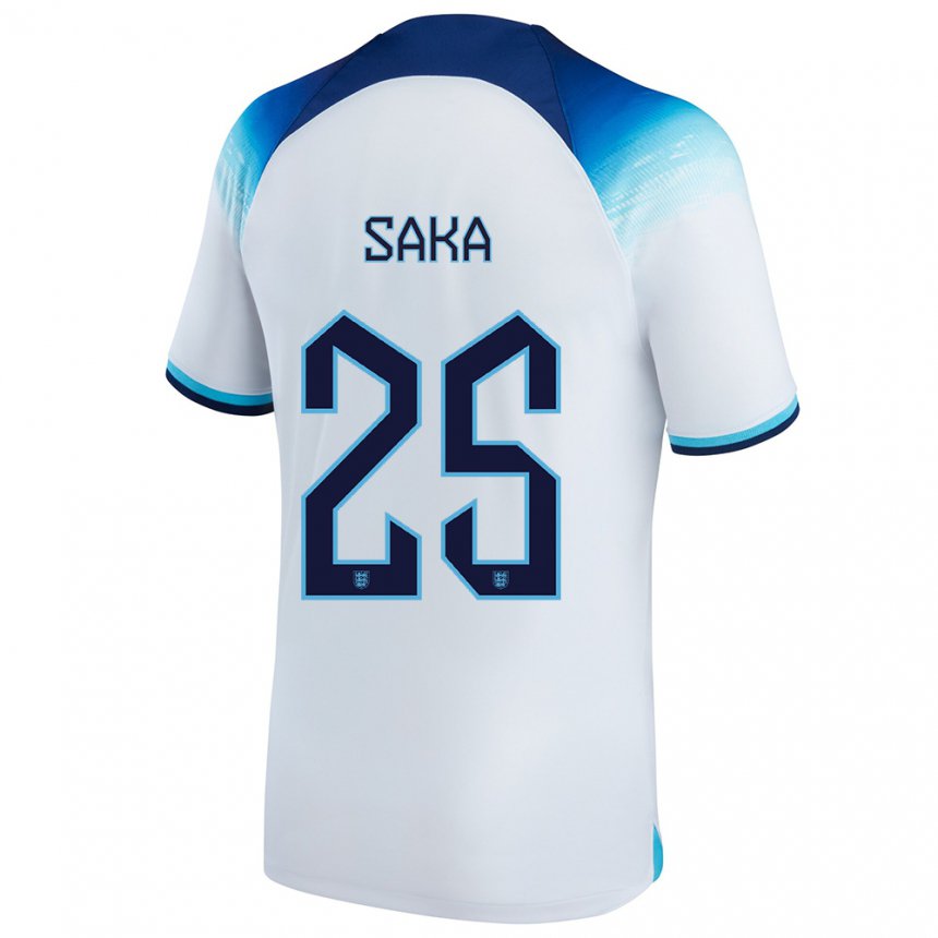 Niño Camiseta Inglaterra Bukayo Saka #25 Blanco Azul 1ª Equipación 22-24 La Camisa
