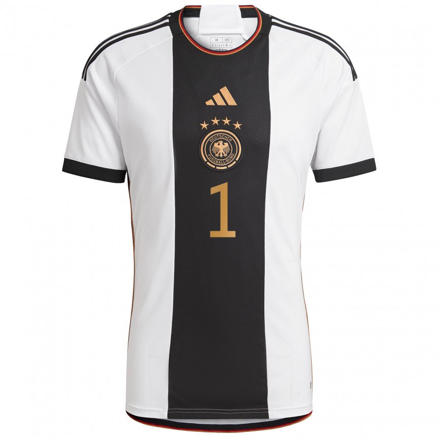 Niño Camiseta Alemania Manuel Neuer #1 Blanco Negro 1ª Equipación 22-24 La Camisa