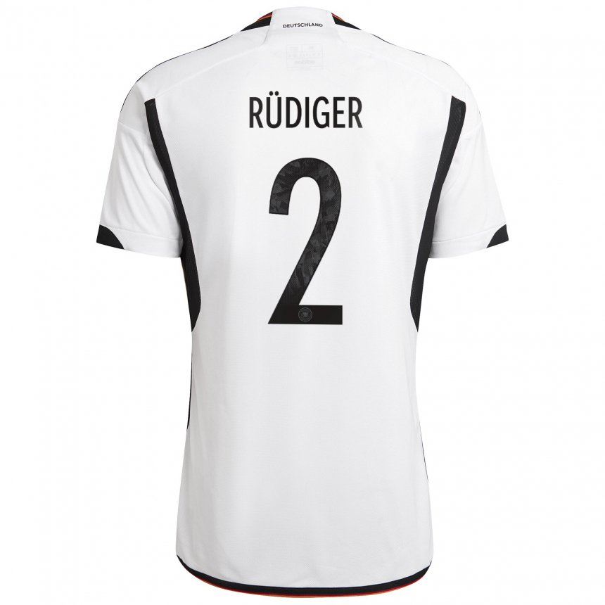 Niño Camiseta Alemania Antonio Rudiger #2 Blanco Negro 1ª Equipación 22-24 La Camisa