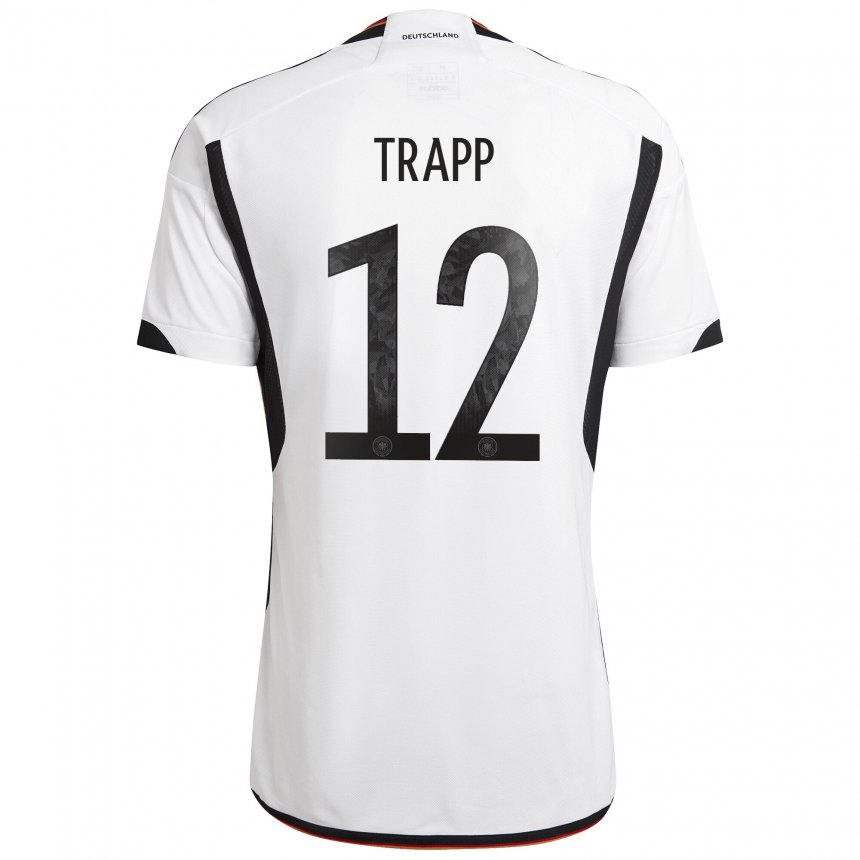 Niño Camiseta Alemania Kevin Trapp #12 Blanco Negro 1ª Equipación 22-24 La Camisa