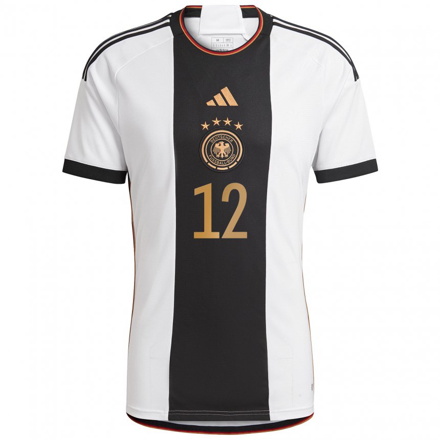 Niño Camiseta Alemania Kevin Trapp #12 Blanco Negro 1ª Equipación 22-24 La Camisa
