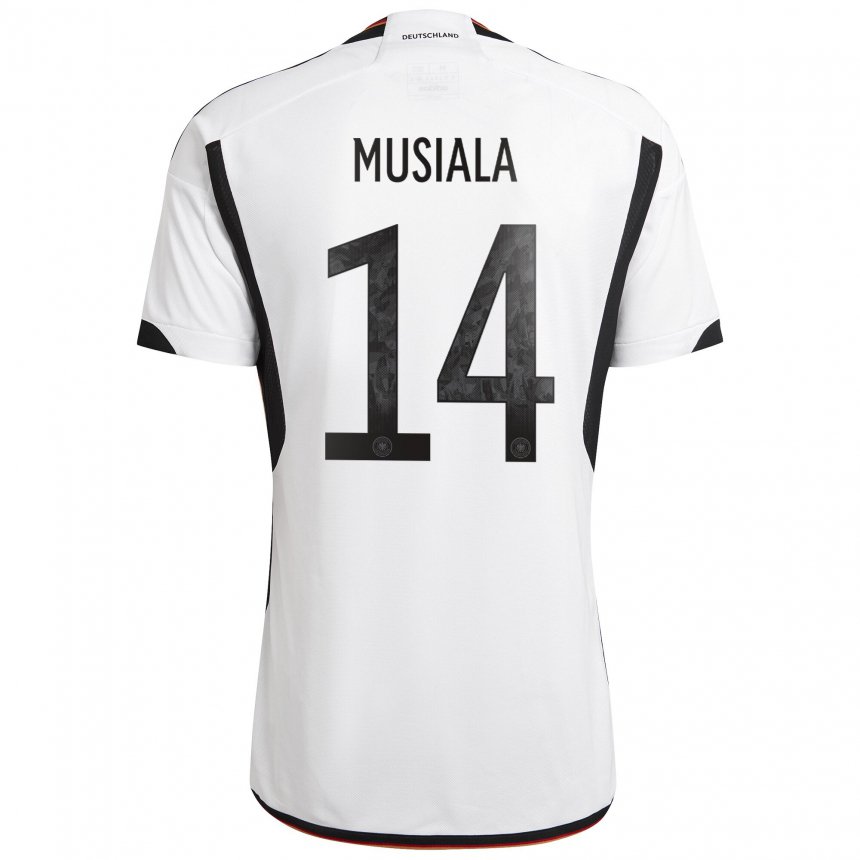 Niño Camiseta Alemania Jamal Musiala #14 Blanco Negro 1ª Equipación 22-24 La Camisa
