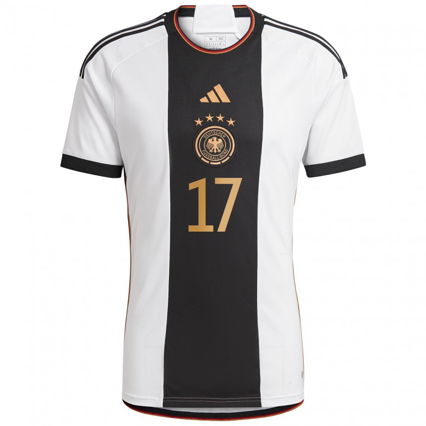 Niño Camiseta Alemania Benjamin Henrichs #17 Blanco Negro 1ª Equipación 22-24 La Camisa