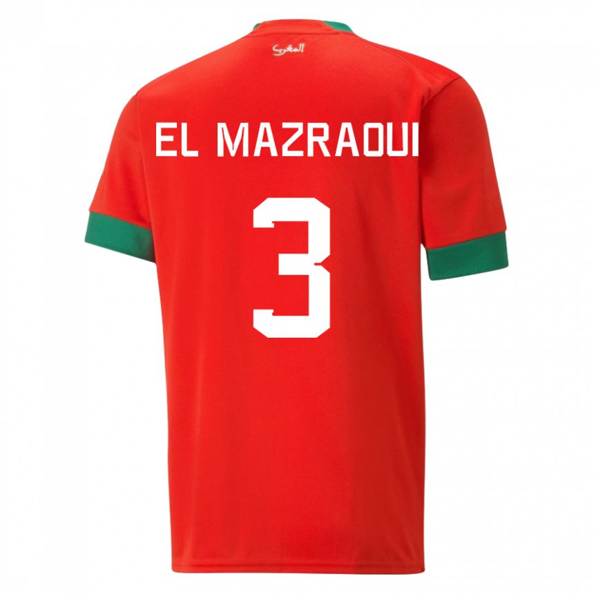 Niño Camiseta Marruecos Noussair El Mazraoui #3 Rojo 1ª Equipación 22-24 La Camisa