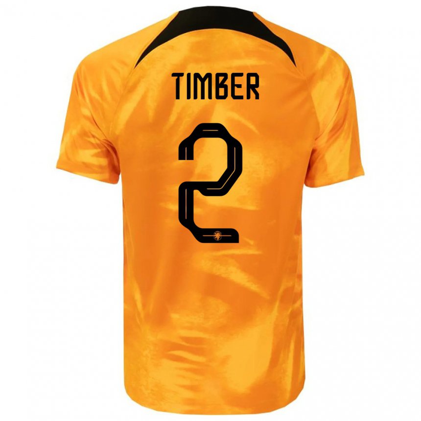 Niño Camiseta Países Bajos Jurrien Timber #2 Naranja Láser 1ª Equipación 22-24 La Camisa