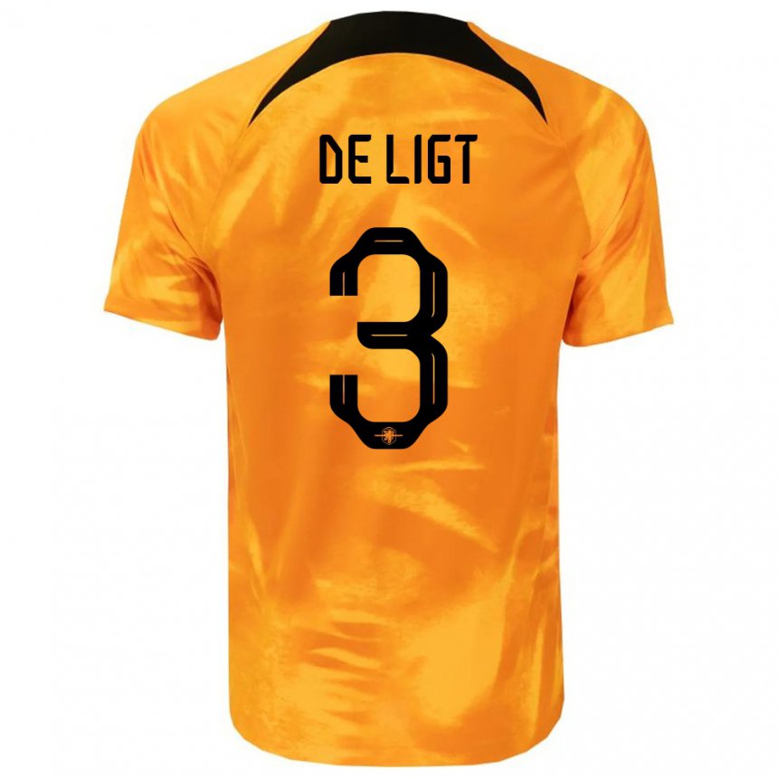 Niño Camiseta Países Bajos Matthijs De Ligt #3 Naranja Láser 1ª Equipación 22-24 La Camisa