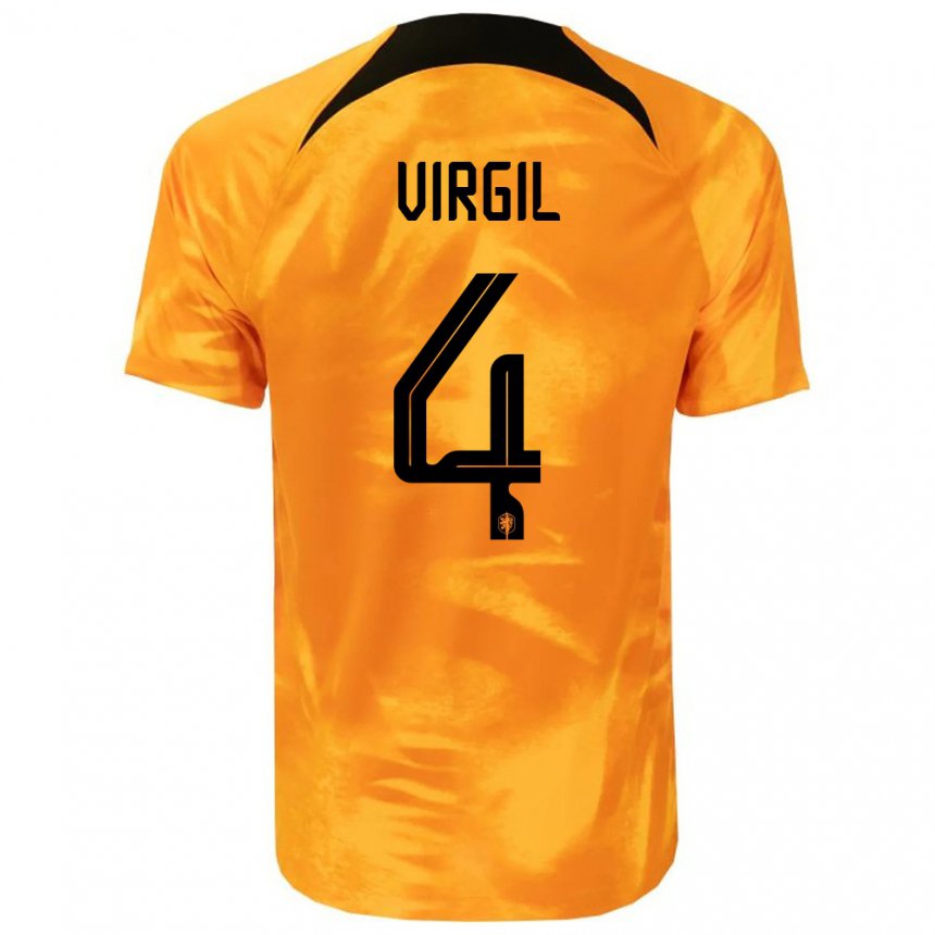 Niño Camiseta Países Bajos Virgil Van Dijk #4 Naranja Láser 1ª Equipación 22-24 La Camisa