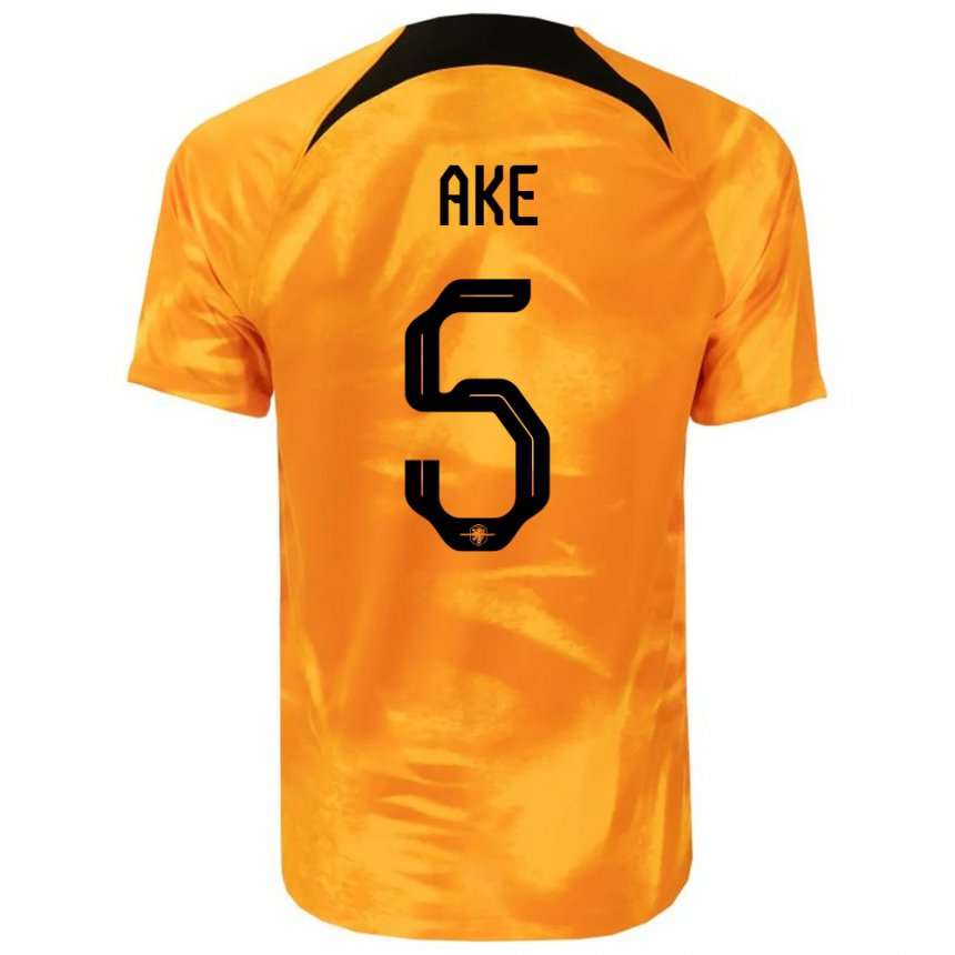 Niño Camiseta Países Bajos Nathan Ake #5 Naranja Láser 1ª Equipación 22-24 La Camisa