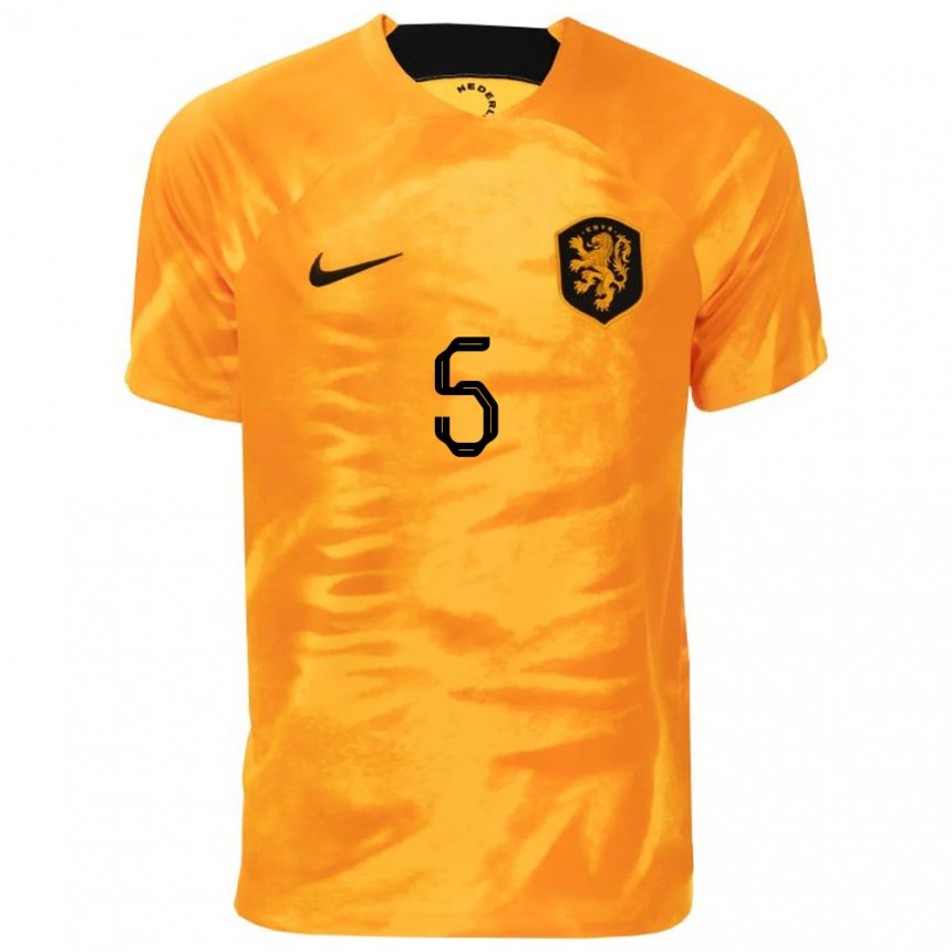 Niño Camiseta Países Bajos Nathan Ake #5 Naranja Láser 1ª Equipación 22-24 La Camisa