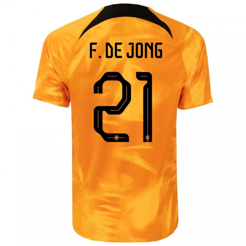 Niño Camiseta Países Bajos Frenkie De Jong #21 Naranja Láser 1ª Equipación 22-24 La Camisa