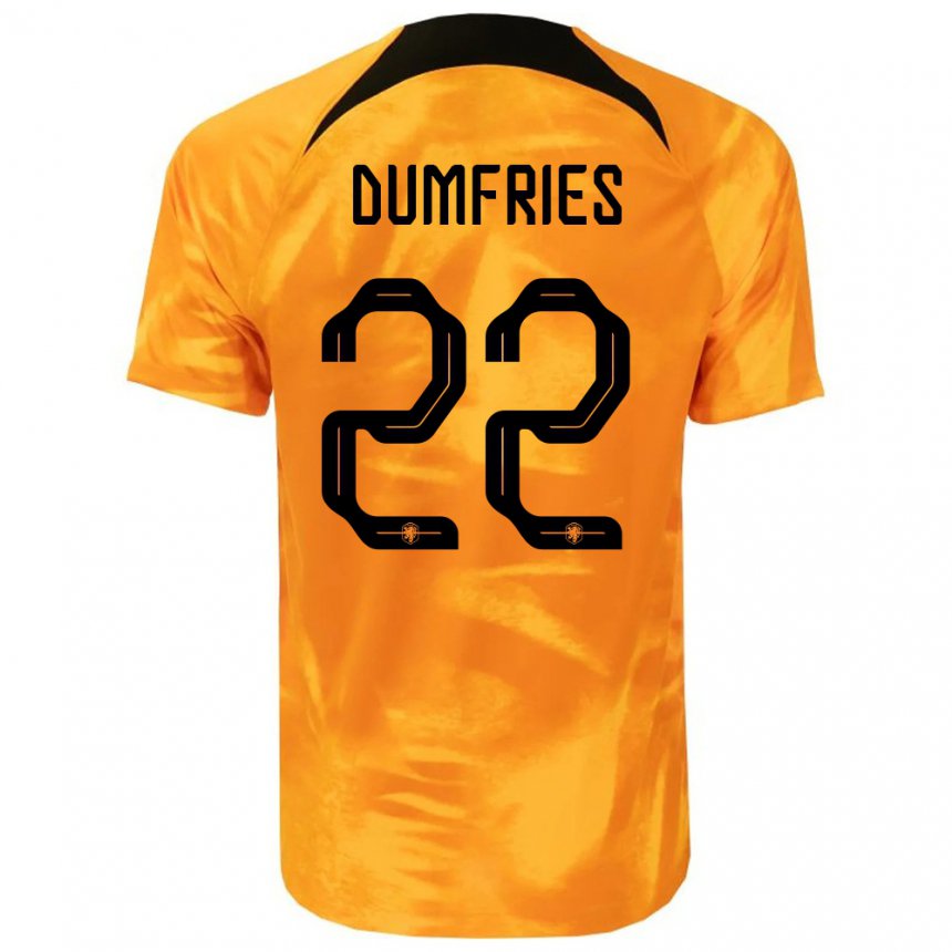 Niño Camiseta Países Bajos Denzel Dumfries #22 Naranja Láser 1ª Equipación 22-24 La Camisa