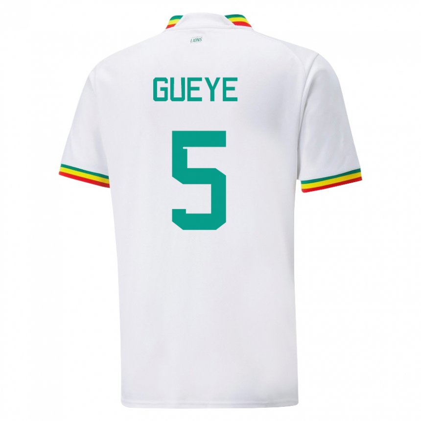 Niño Camiseta Senegal Idrissa Gueye #5 Blanco 1ª Equipación 22-24 La Camisa