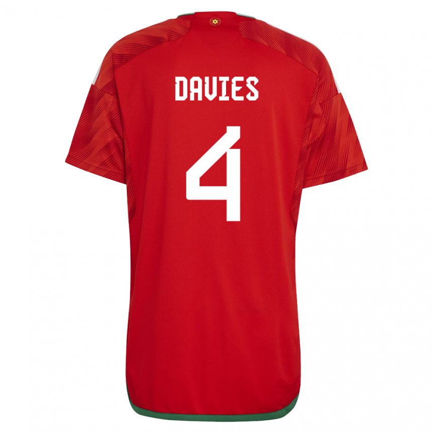 Niño Camiseta Gales Ben Davies #4 Rojo 1ª Equipación 22-24 La Camisa