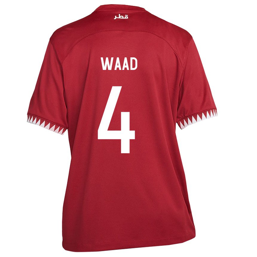 Niño Camiseta Catar Mohammed Waad #4 Granate 1ª Equipación 22-24 La Camisa