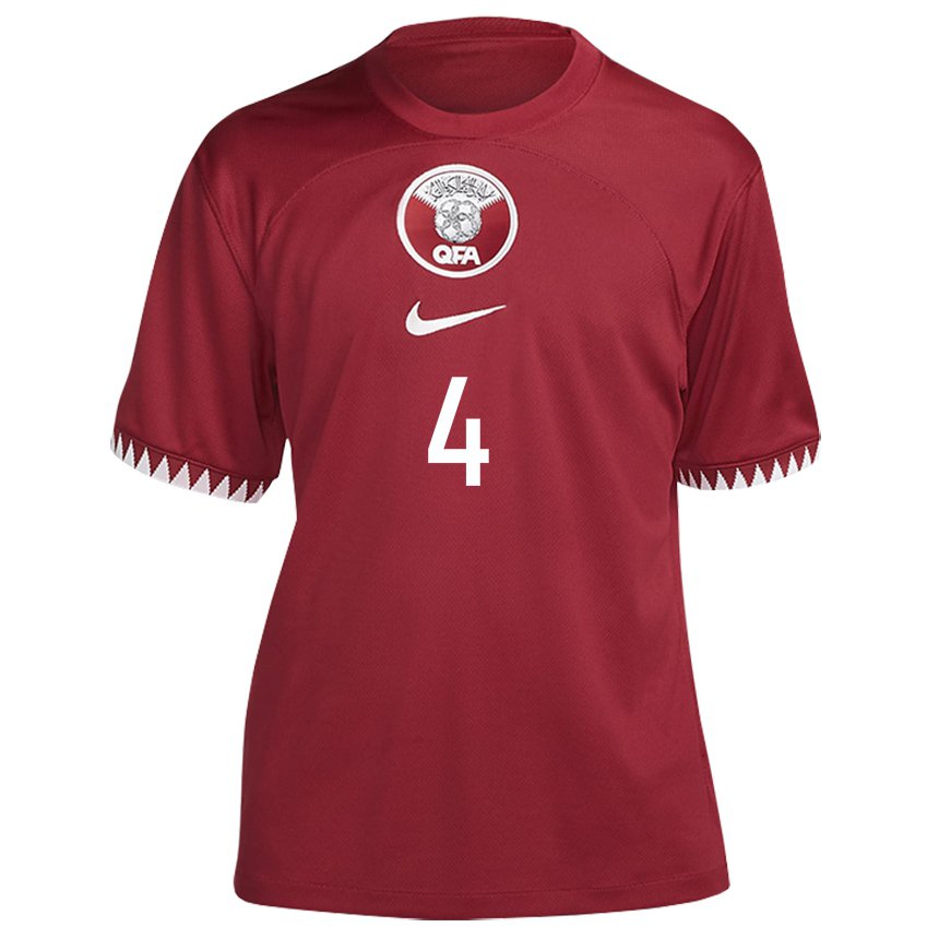 Niño Camiseta Catar Mohammed Waad #4 Granate 1ª Equipación 22-24 La Camisa