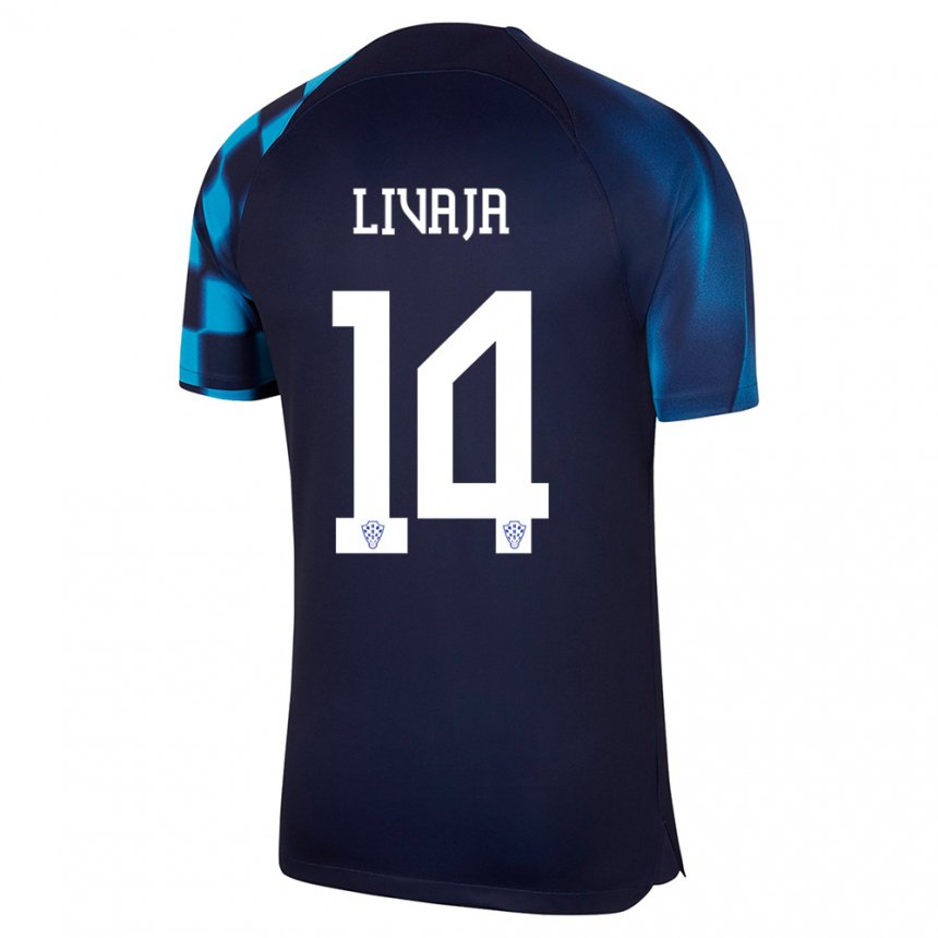 Niño Camiseta Croacia Marko Livaja #14 Azul Oscuro 2ª Equipación 22-24 La Camisa
