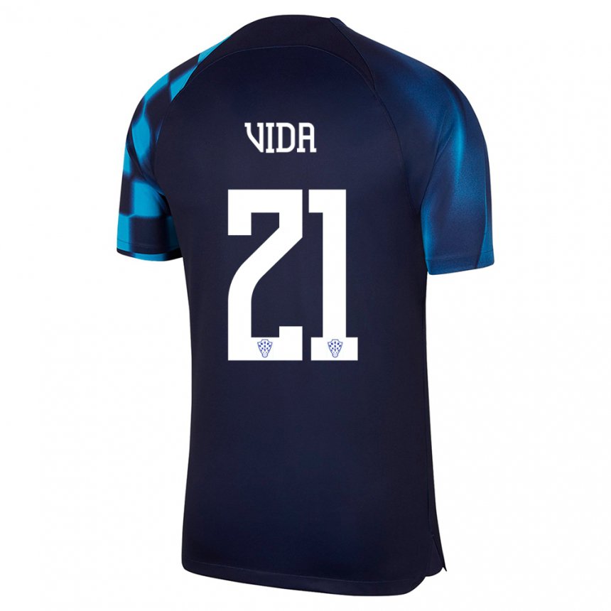 Niño Camiseta Croacia Domagoj Vida #21 Azul Oscuro 2ª Equipación 22-24 La Camisa