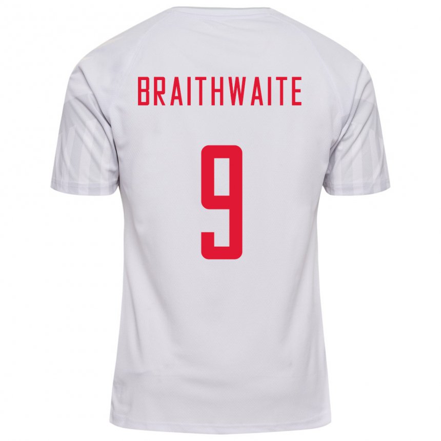 Niño Camiseta Dinamarca Martin Braithwaite #9 Blanco 2ª Equipación 22-24 La Camisa