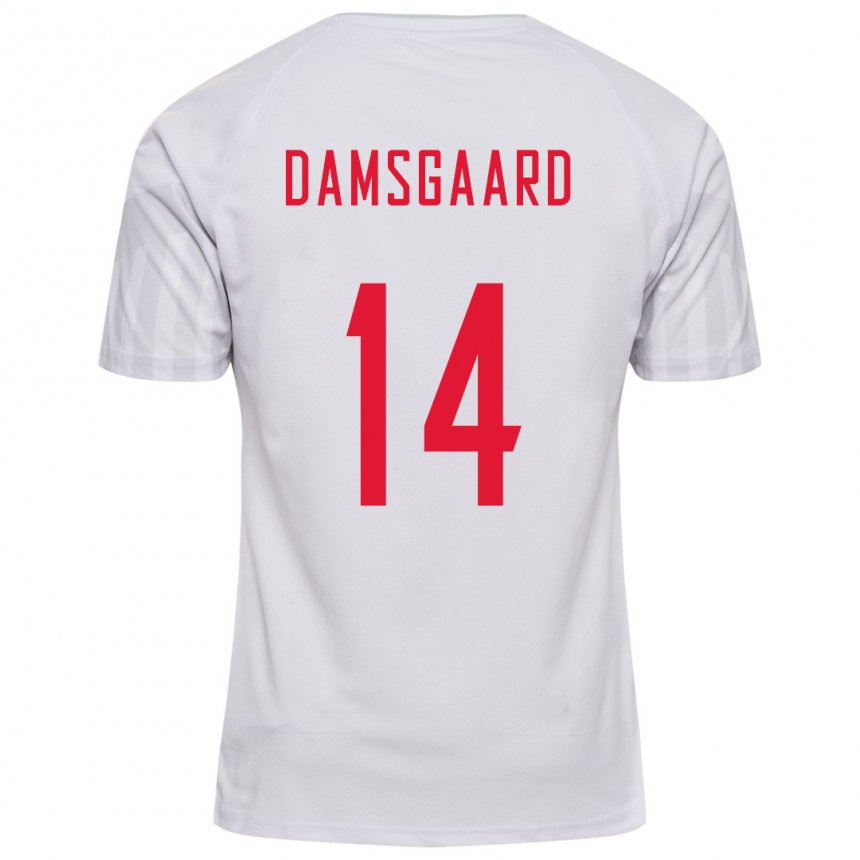 Niño Camiseta Dinamarca Mikkel Damsgaard #14 Blanco 2ª Equipación 22-24 La Camisa