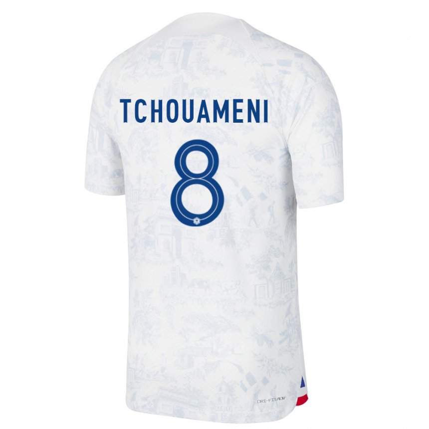 Niño Camiseta Francia Aurelien Tchouameni #8 Blanco Azul 2ª Equipación 22-24 La Camisa
