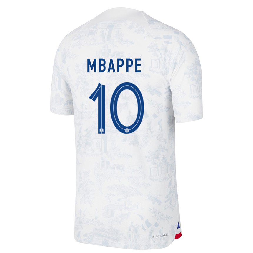 Niño Camiseta Francia Kylian Mbappe #10 Blanco Azul 2ª Equipación 22-24 La Camisa