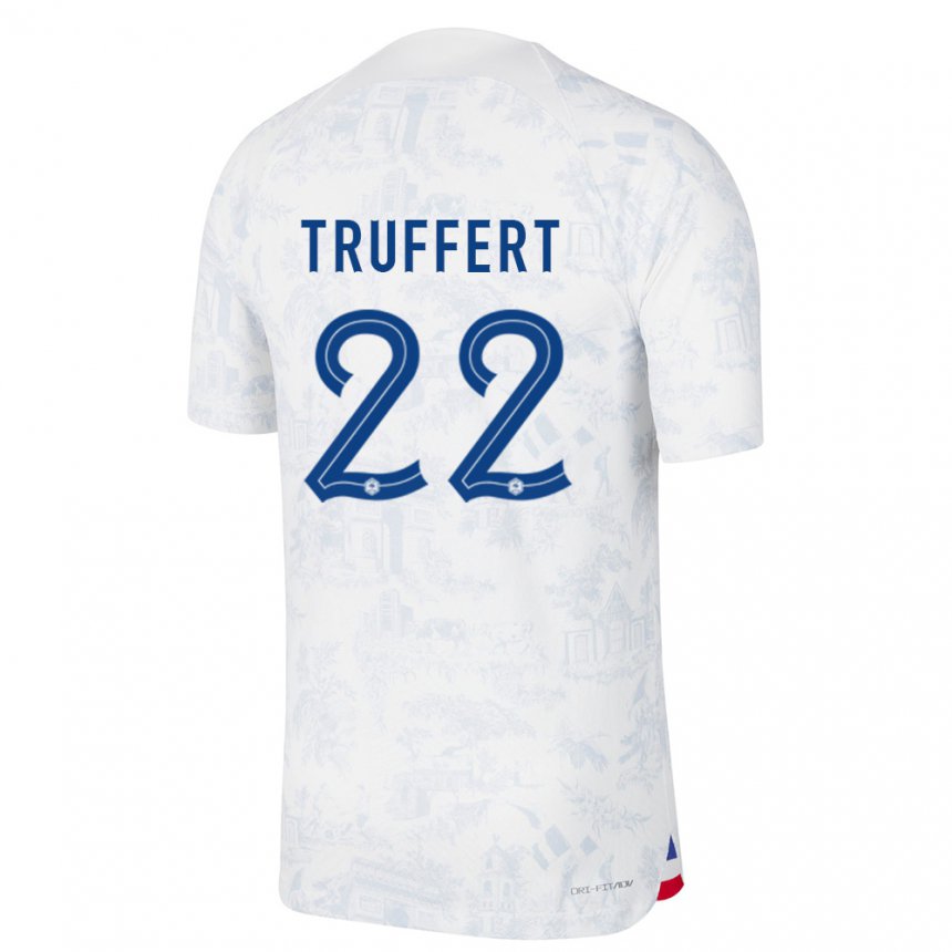 Niño Camiseta Francia Adrien Truffert #22 Blanco Azul 2ª Equipación 22-24 La Camisa
