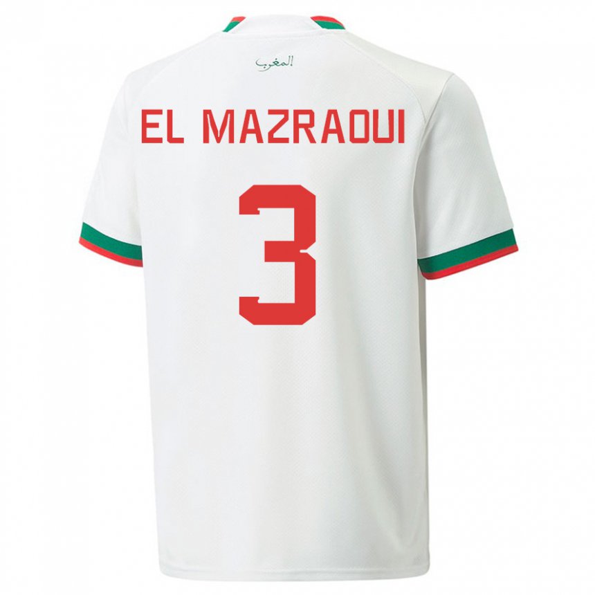 Niño Camiseta Marruecos Noussair El Mazraoui #3 Blanco 2ª Equipación 22-24 La Camisa
