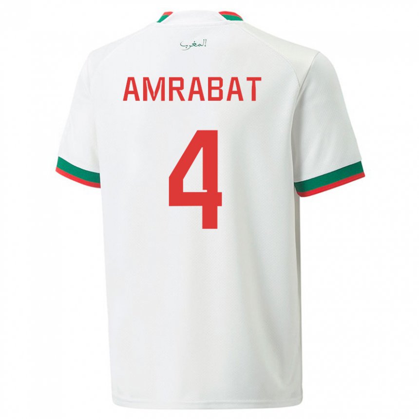 Niño Camiseta Marruecos Soufiane Amrabat #4 Blanco 2ª Equipación 22-24 La Camisa