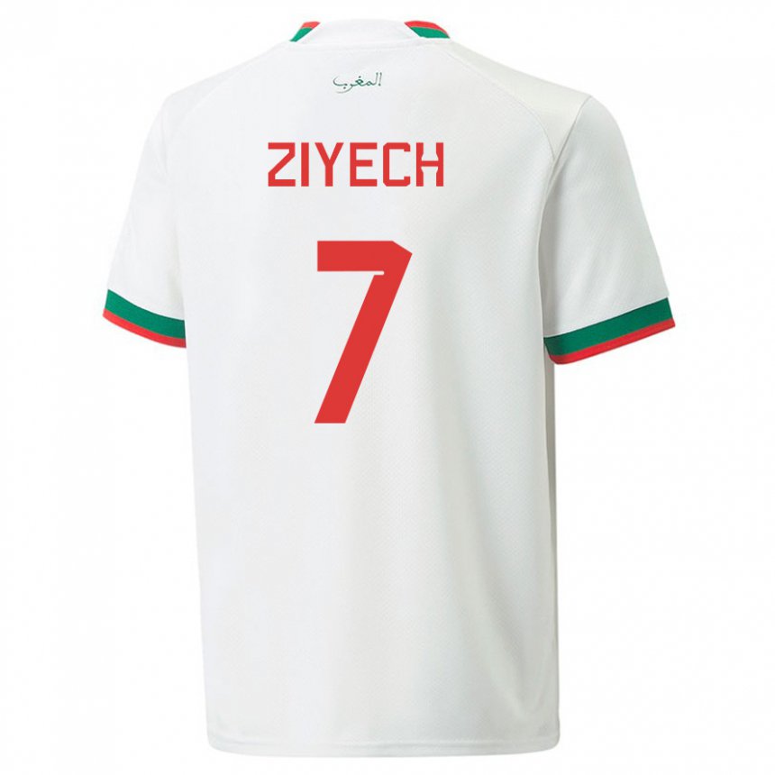Niño Camiseta Marruecos Hakim Ziyech #7 Blanco 2ª Equipación 22-24 La Camisa