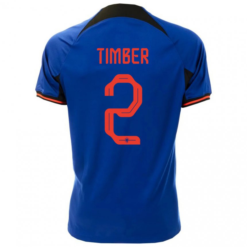 Niño Camiseta Países Bajos Jurrien Timber #2 Azul Real 2ª Equipación 22-24 La Camisa