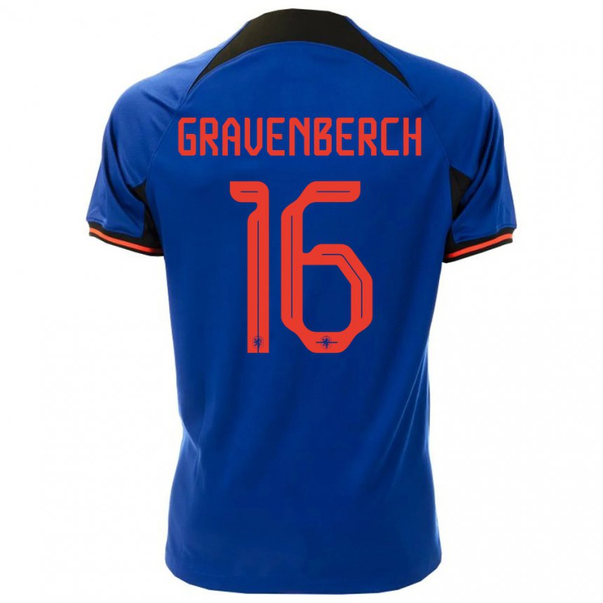 Niño Camiseta Países Bajos Ryan Gravenberch #16 Azul Real 2ª Equipación 22-24 La Camisa