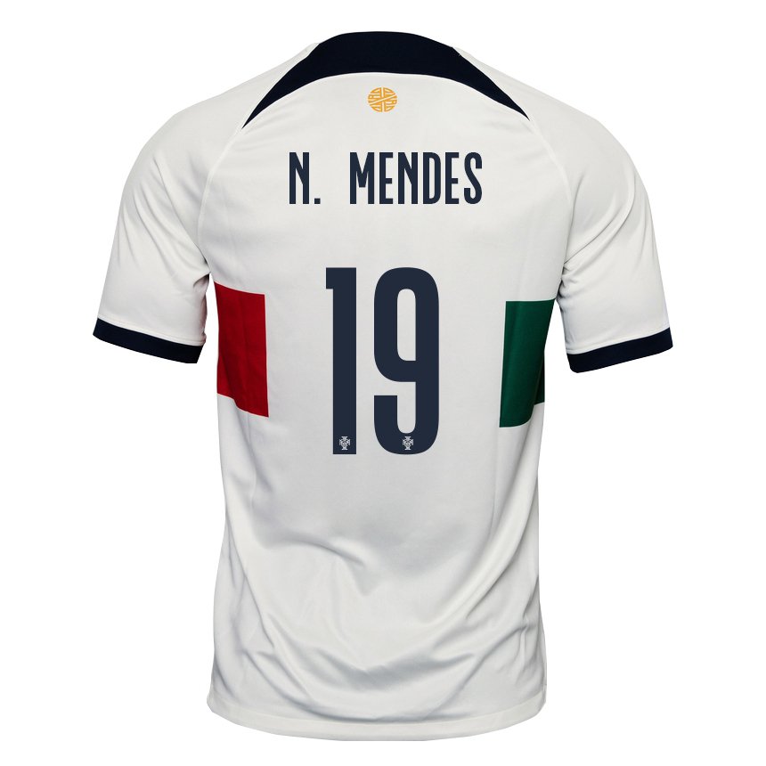 Niño Camiseta Portugal Nuno Mendes #19 Blanco 2ª Equipación 22-24 La Camisa