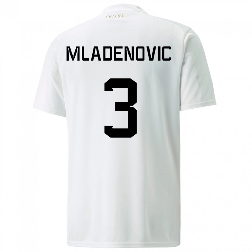 Niño Camiseta Serbia Filip Mladenovic #3 Blanco 2ª Equipación 22-24 La Camisa
