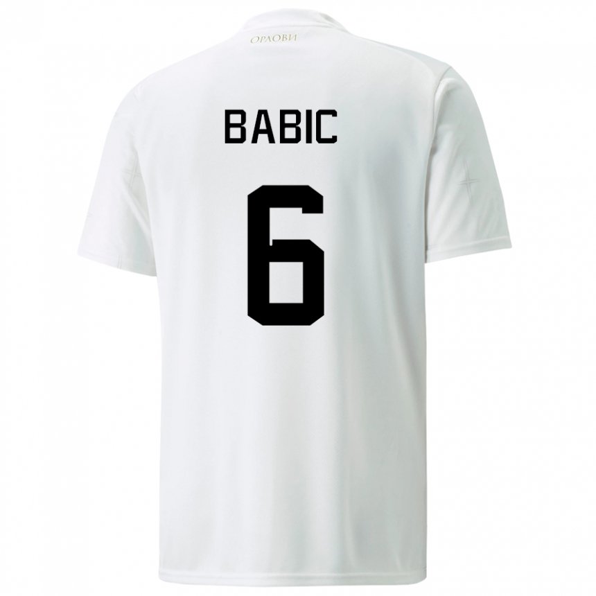 Niño Camiseta Serbia Srdjan Babic #6 Blanco 2ª Equipación 22-24 La Camisa