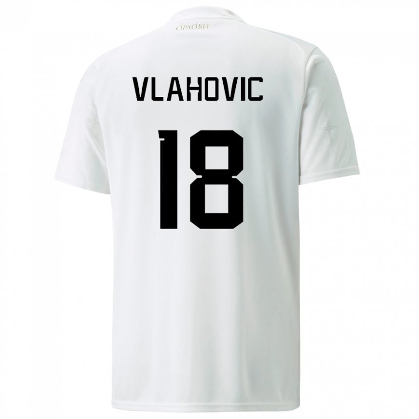 Niño Camiseta Serbia Dusan Vlahovic #18 Blanco 2ª Equipación 22-24 La Camisa