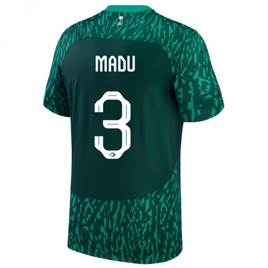 Niño Camiseta Arabia Saudita Abdullah Madu #3 Verde Oscuro 2ª Equipación 22-24 La Camisa