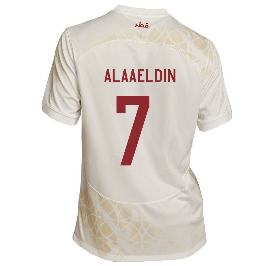 Niño Camiseta Catar Ahmed Alaaeldin #7 Beis Dorado 2ª Equipación 22-24 La Camisa