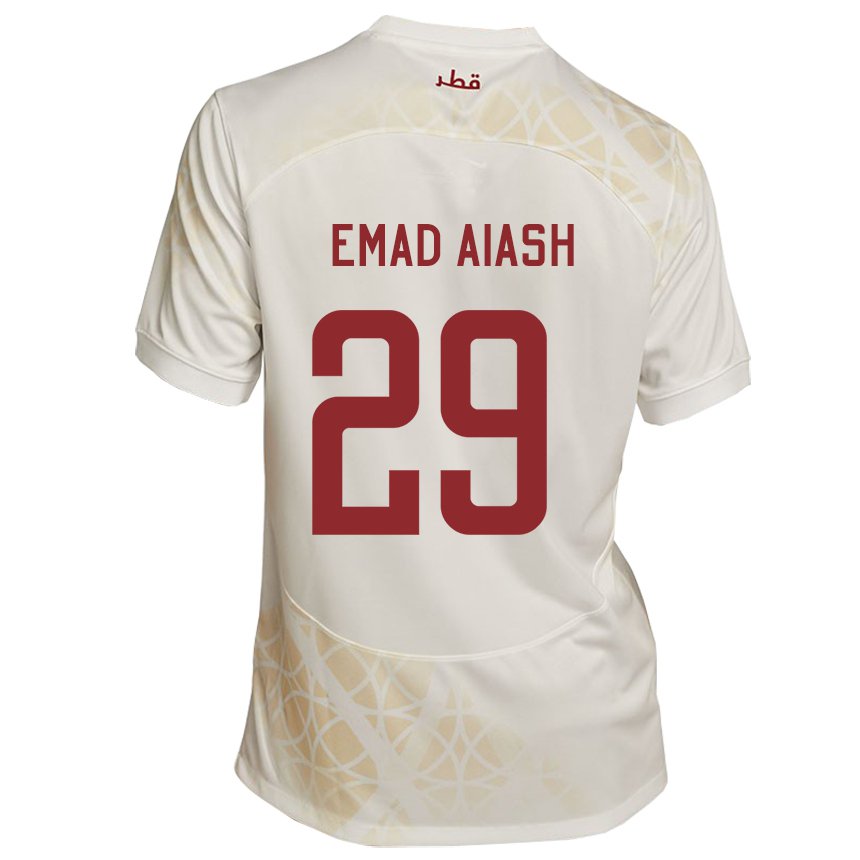 Niño Camiseta Catar Mohamed Emad Aiash #29 Beis Dorado 2ª Equipación 22-24 La Camisa