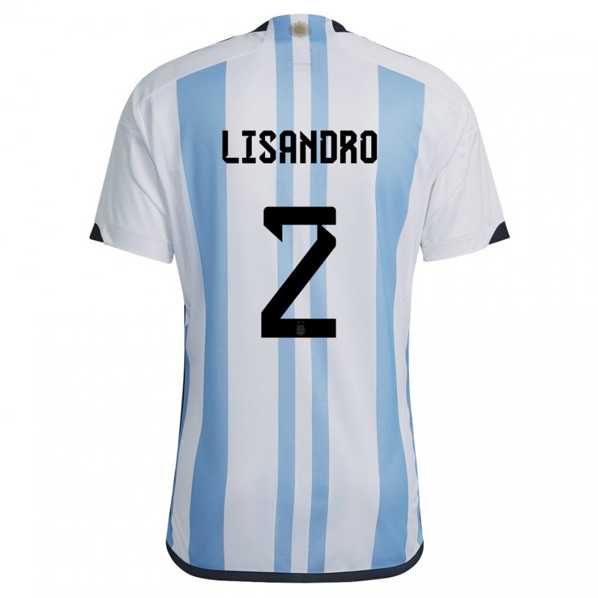 Hombre Camiseta Argentina Lisandro Martinez #2 Blanco Cielo Azul 1ª Equipación 22-24 La Camisa