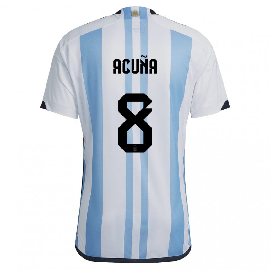 Hombre Camiseta Argentina Marcos Acuna #8 Blanco Cielo Azul 1ª Equipación 22-24 La Camisa