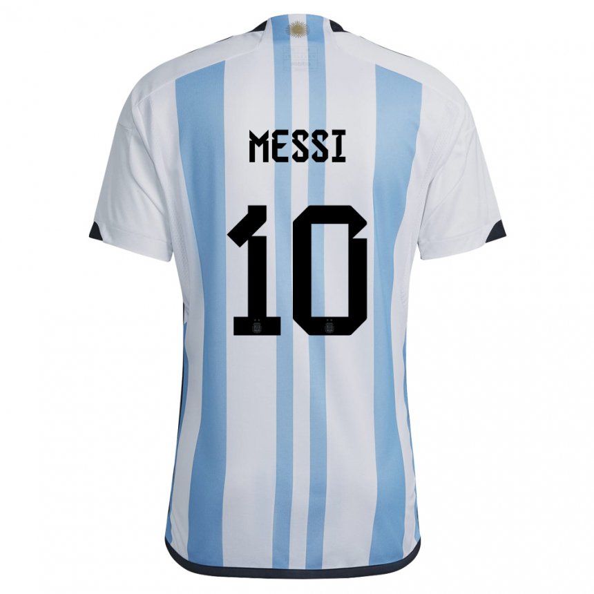 Hombre Camiseta Argentina Lionel Messi #10 Blanco Cielo Azul 1ª Equipación 22-24 La Camisa