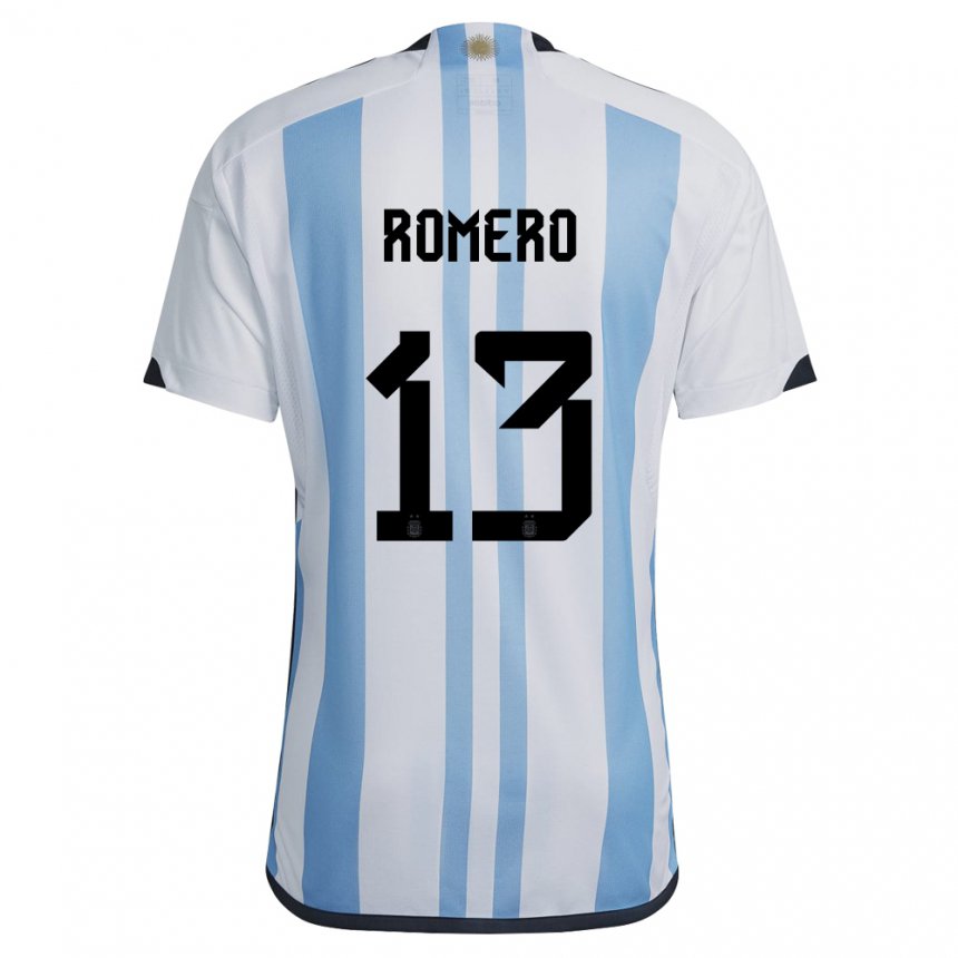 Hombre Camiseta Argentina Cristian Romero #13 Blanco Cielo Azul 1ª Equipación 22-24 La Camisa