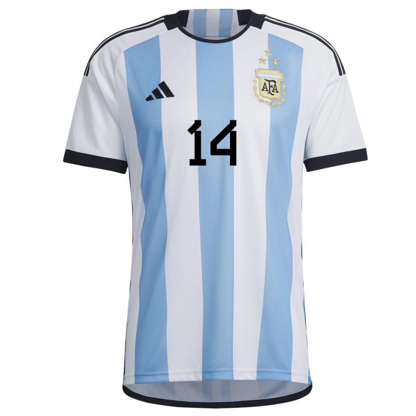 Hombre Camiseta Argentina Enzo Fernandez #14 Blanco Cielo Azul 1ª Equipación 22-24 La Camisa