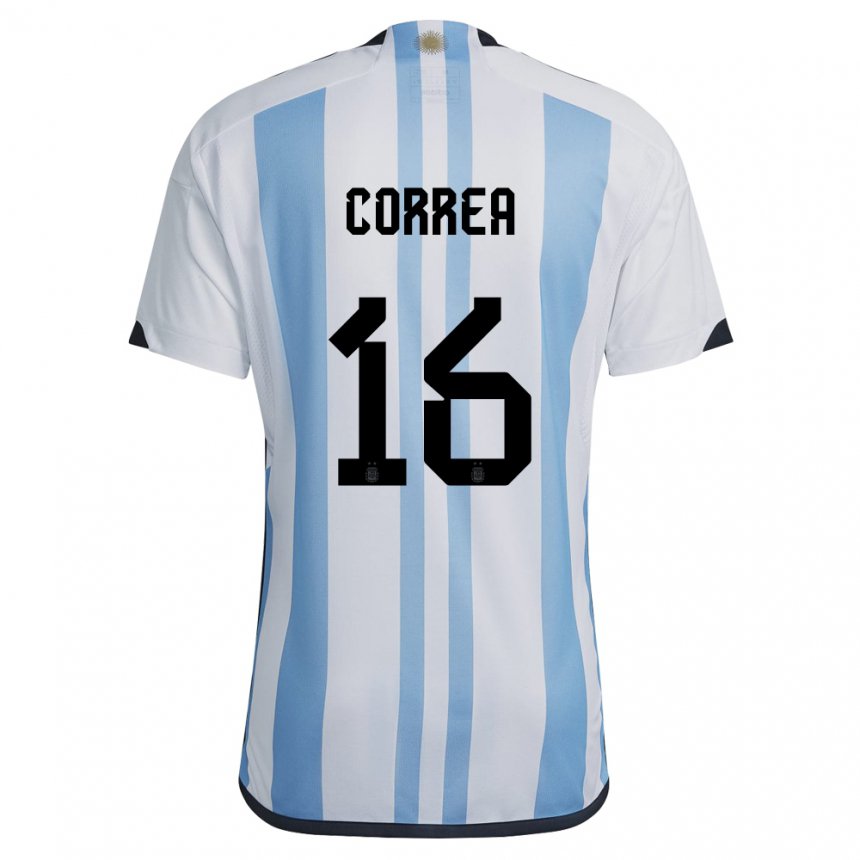 Hombre Camiseta Argentina Angel Correa #16 Blanco Cielo Azul 1ª Equipación 22-24 La Camisa