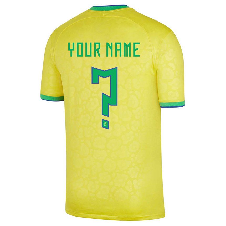 Hombre Camiseta Brasil Su Nombre #0 Amarillo 1ª Equipación 22-24 La Camisa