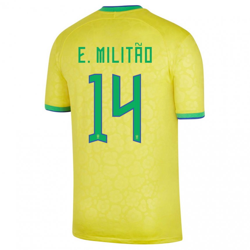 Hombre Camiseta Brasil Eder Militao #14 Amarillo 1ª Equipación 22-24 La Camisa