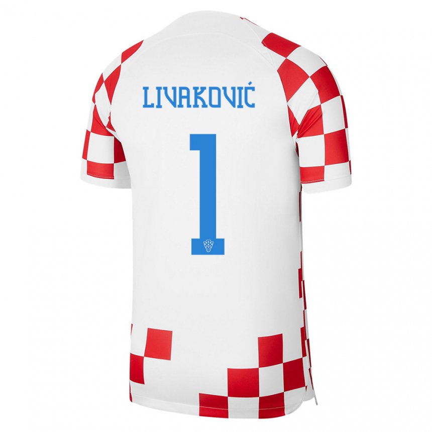 Hombre Camiseta Croacia Dominik Livakovic #1 Rojo Blanco 1ª Equipación 22-24 La Camisa