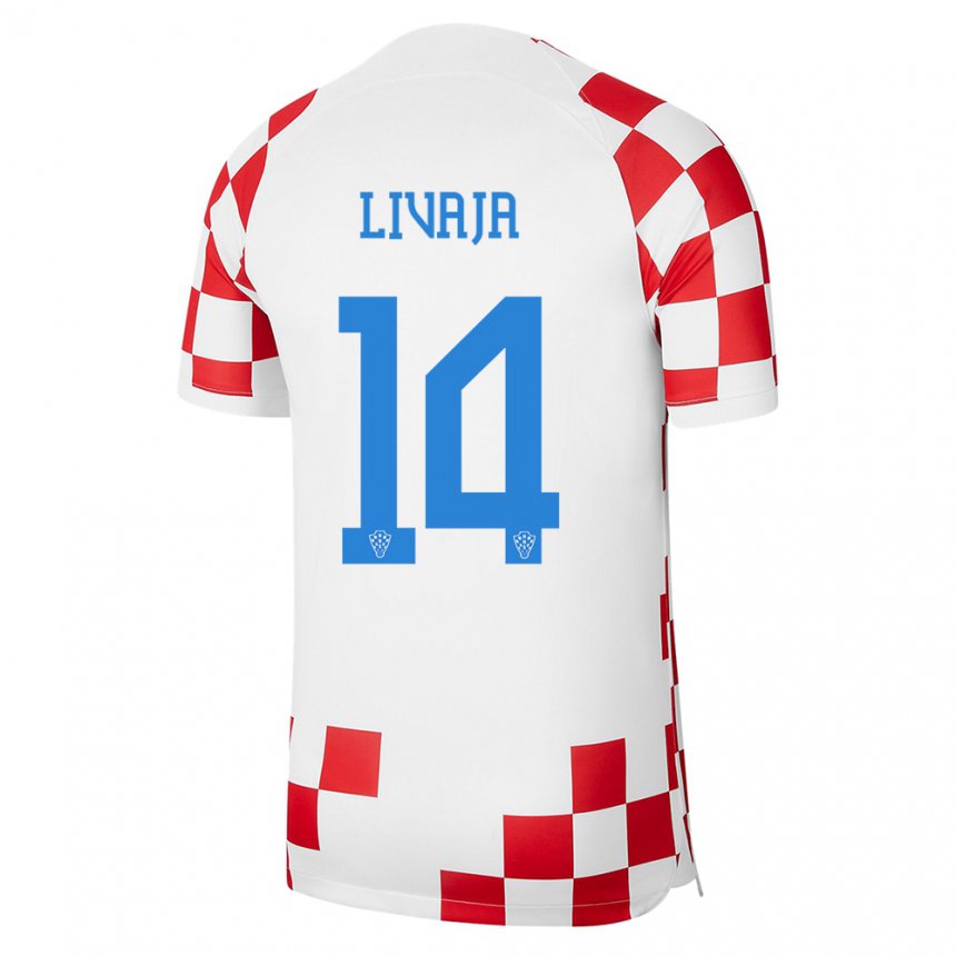 Hombre Camiseta Croacia Marko Livaja #14 Rojo Blanco 1ª Equipación 22-24 La Camisa